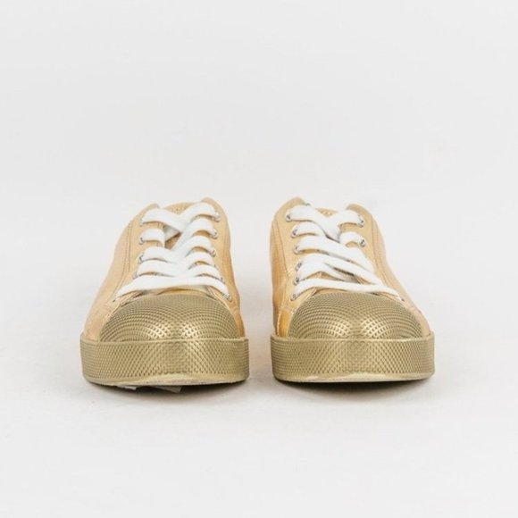 Prada Gold Leather Cap-Toe Sneakers - Picture 2 of 7